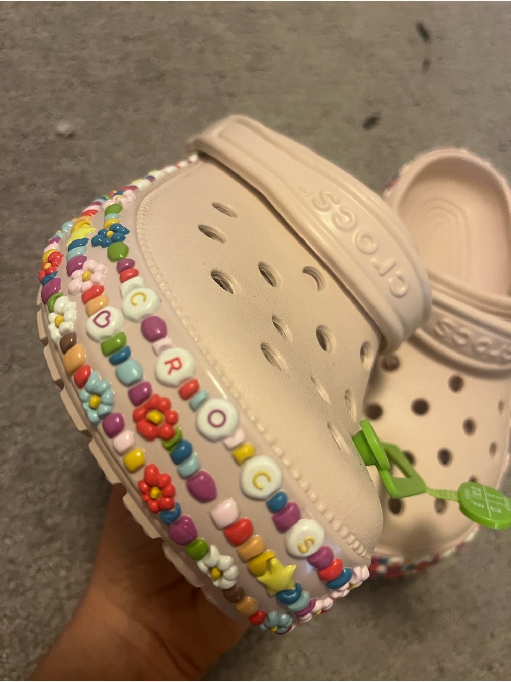 CROCS Classic Clog with Colorful Beaded Trim - Cream/Pastel